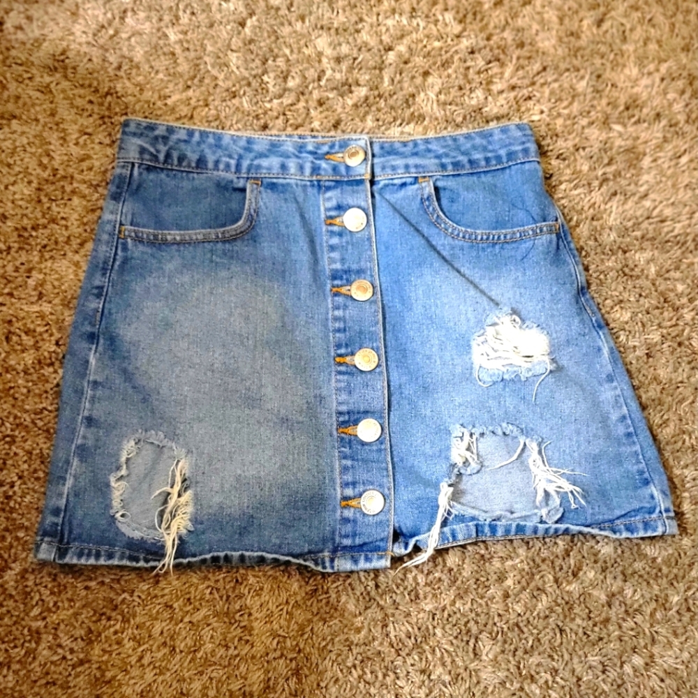 A-Line Button-up High-waisted Jean Skirt